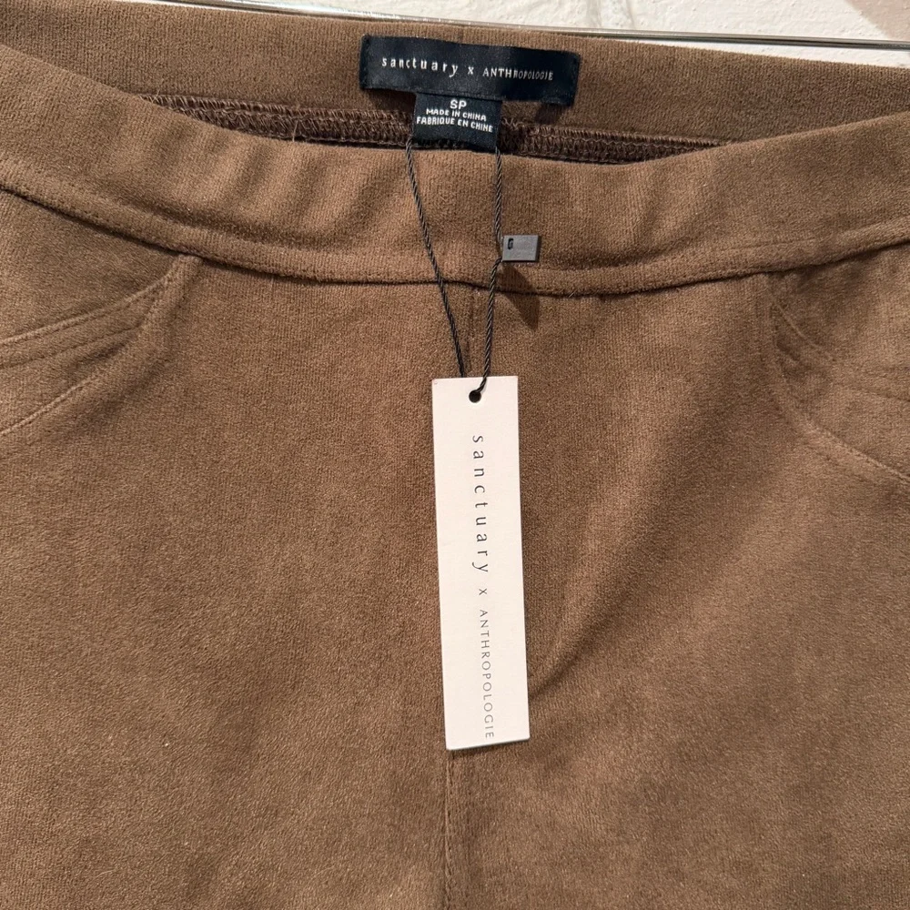 Sanctuary x Anthropologie Brown Faux Suede Pants SP Petite High Rise Skinny NWT